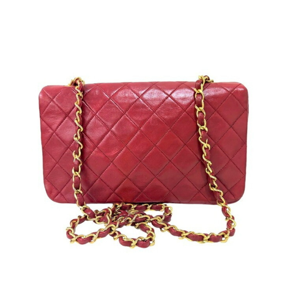 Chanel Red Lambskin Matelasse Flap Bag Shoulder Full